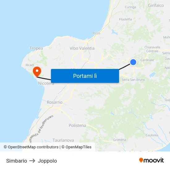 Simbario to Joppolo map