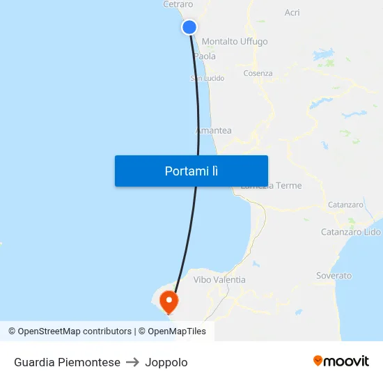 Guardia Piemontese to Joppolo map