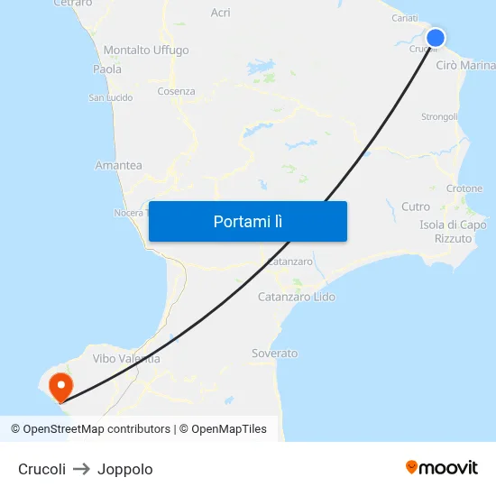 Crucoli to Joppolo map