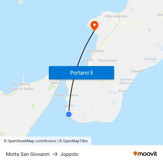 Motta San Giovanni to Joppolo map