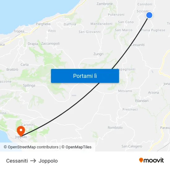 Cessaniti to Joppolo map