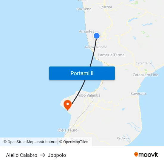 Aiello Calabro to Joppolo map