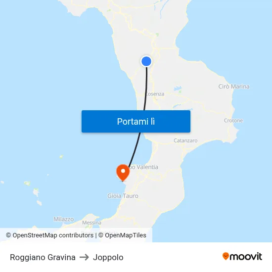 Roggiano Gravina to Joppolo map