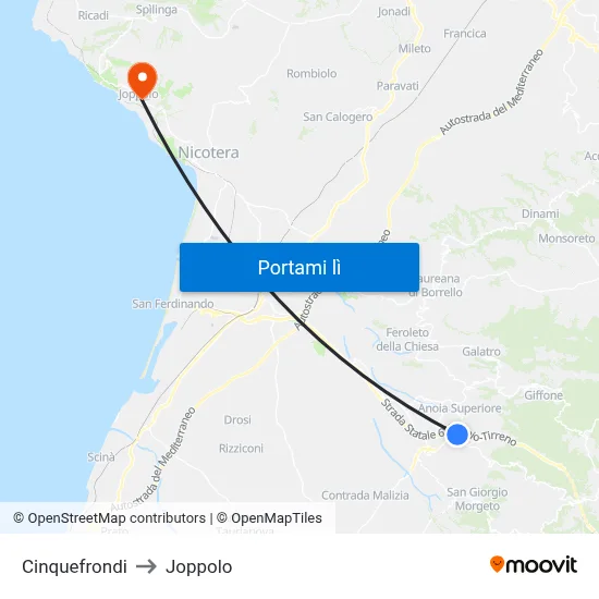 Cinquefrondi to Joppolo map