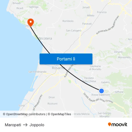 Maropati to Joppolo map