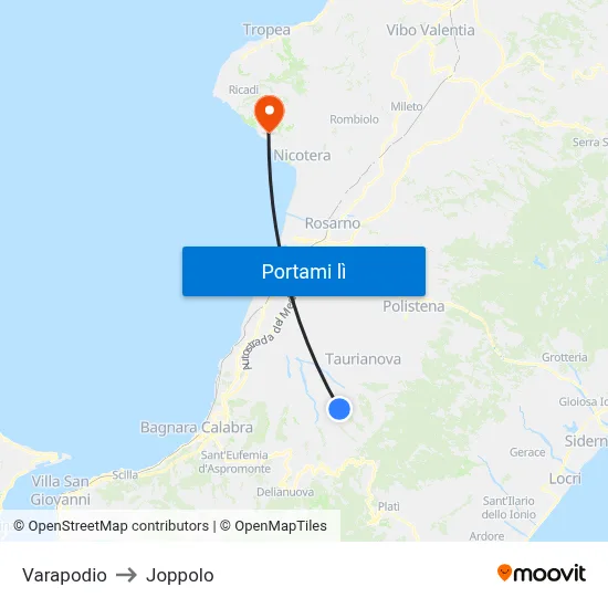 Varapodio to Joppolo map