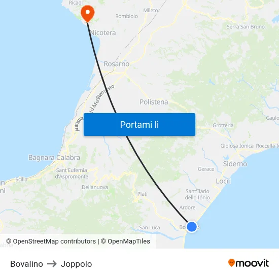 Bovalino to Joppolo map