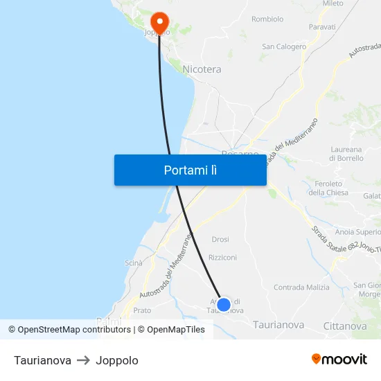 Taurianova to Joppolo map