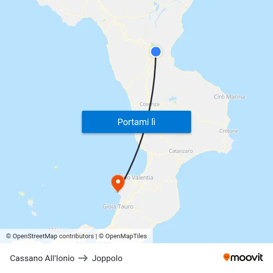 Cassano All'Ionio to Joppolo map