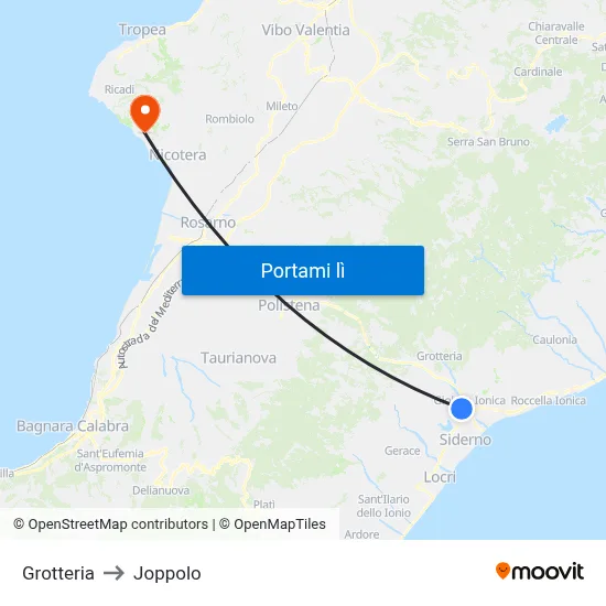 Grotteria to Joppolo map