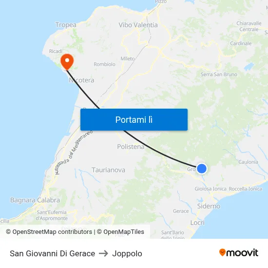 San Giovanni Di Gerace to Joppolo map