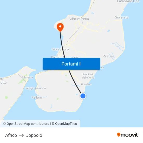 Africo to Joppolo map