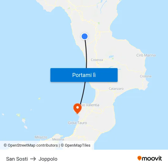 San Sosti to Joppolo map