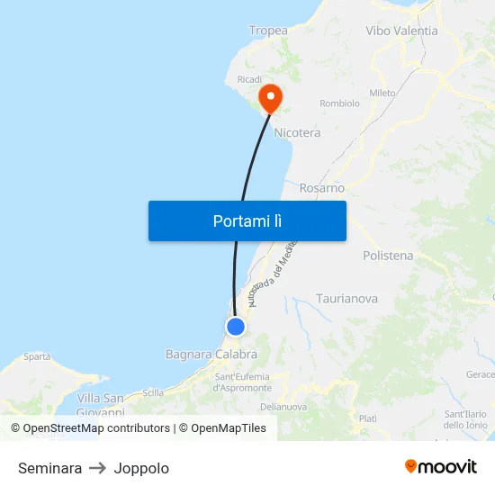 Seminara to Joppolo map