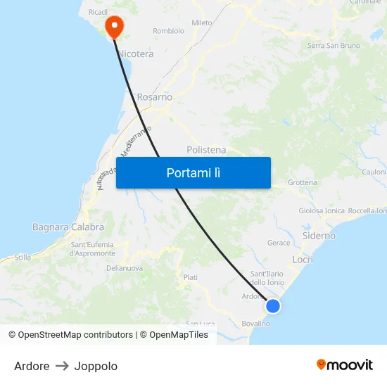 Ardore to Joppolo map