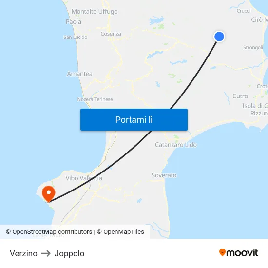 Verzino to Joppolo map