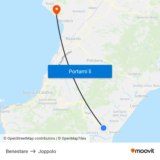 Benestare to Joppolo map