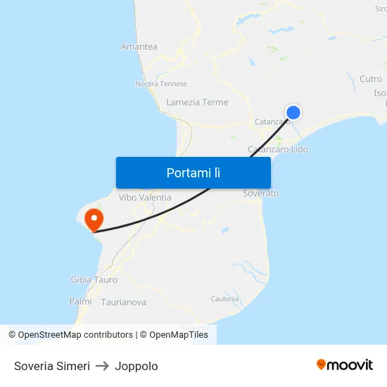 Soveria Simeri to Joppolo map