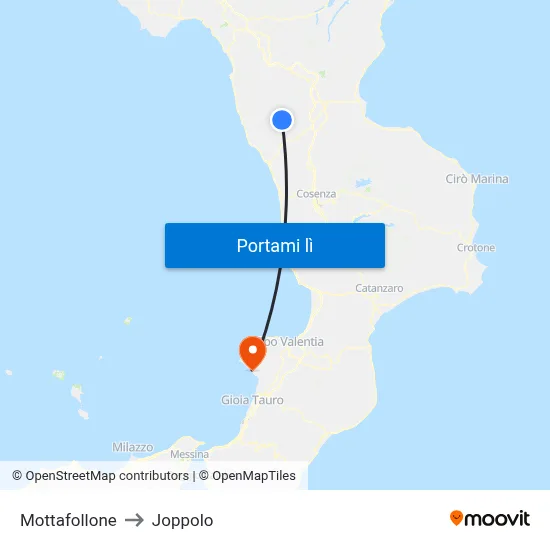 Mottafollone to Joppolo map