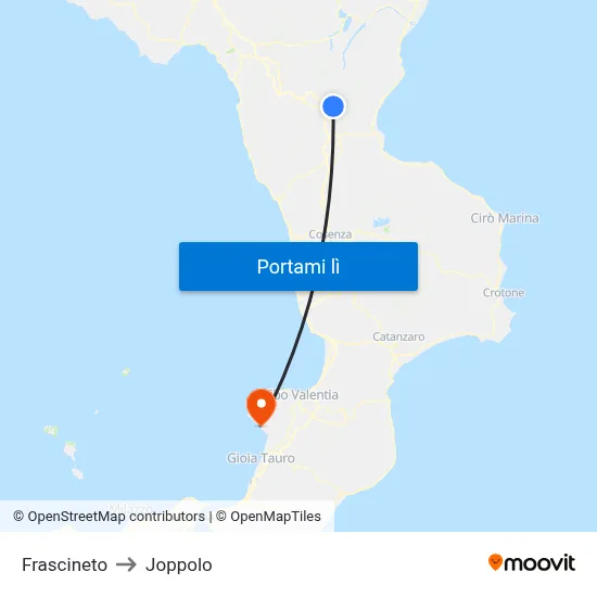 Frascineto to Joppolo map
