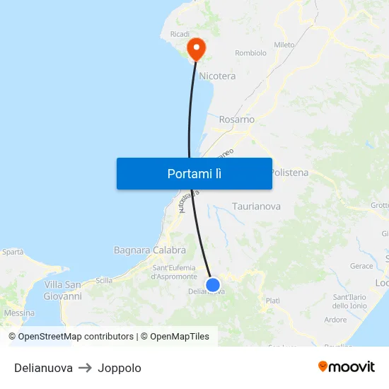 Delianuova to Joppolo map