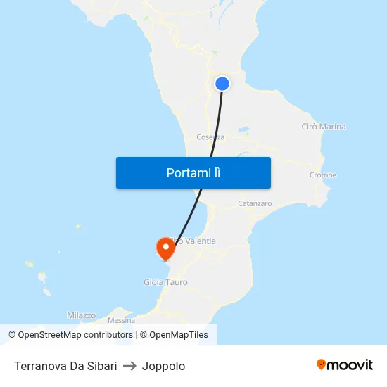 Terranova Da Sibari to Joppolo map