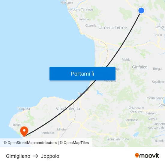 Gimigliano to Joppolo map