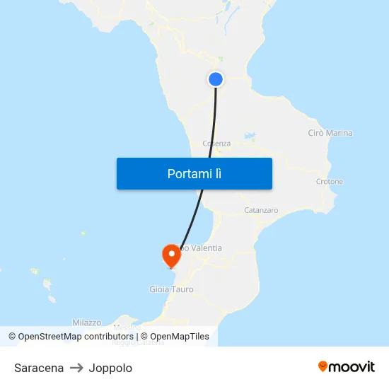 Saracena to Joppolo map