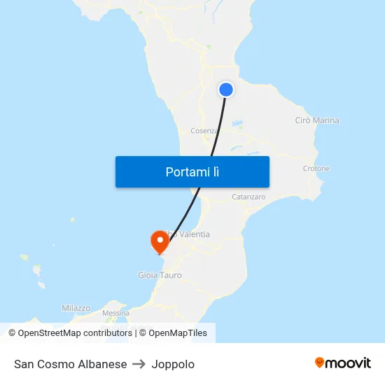 San Cosmo Albanese to Joppolo map