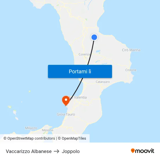 Vaccarizzo Albanese to Joppolo map