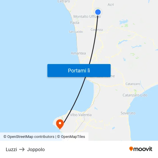 Luzzi to Joppolo map