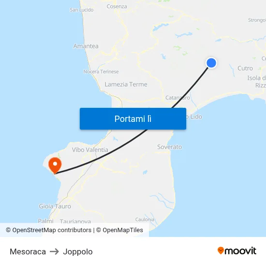Mesoraca to Joppolo map