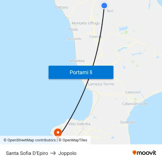 Santa Sofia D'Epiro to Joppolo map