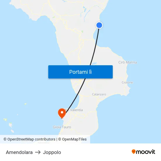 Amendolara to Joppolo map