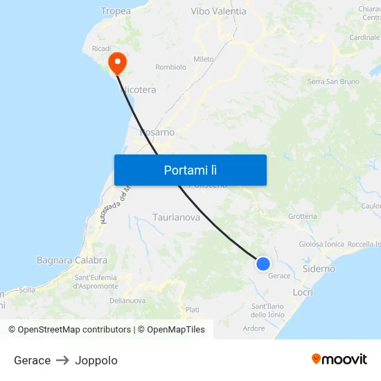 Gerace to Joppolo map