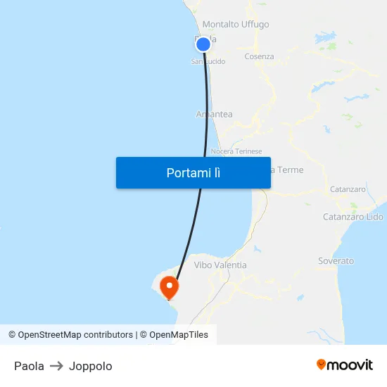 Paola to Joppolo map