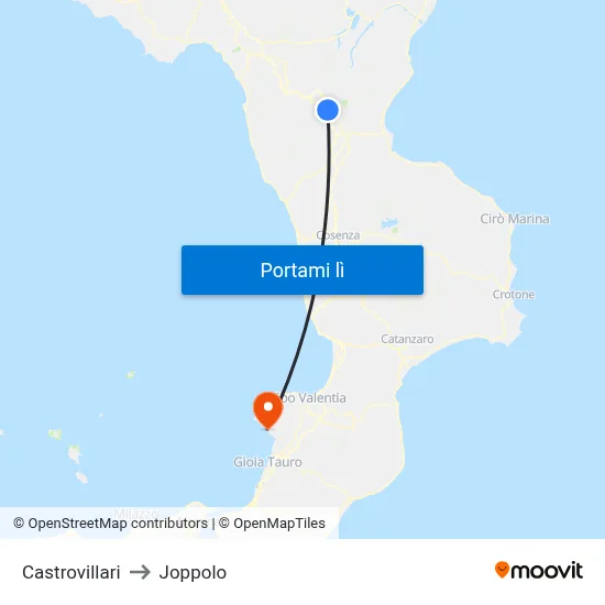 Castrovillari to Joppolo map