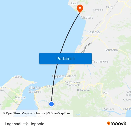 Laganadi to Joppolo map