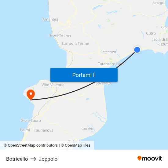 Botricello to Joppolo map