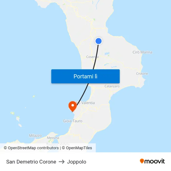 San Demetrio Corone to Joppolo map