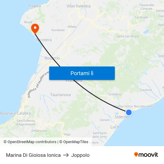 Marina Di Gioiosa Ionica to Joppolo map