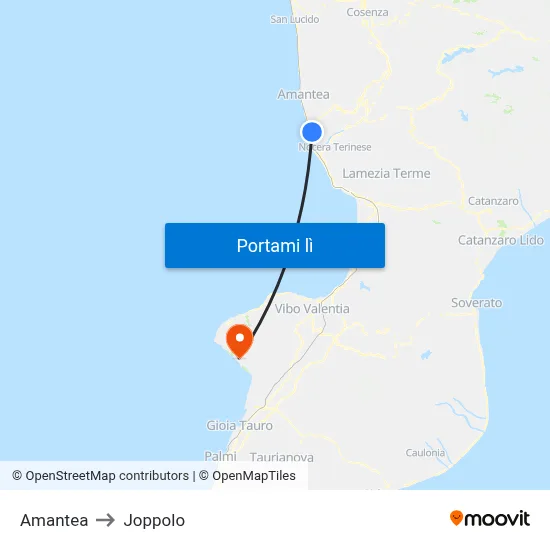 Amantea to Joppolo map