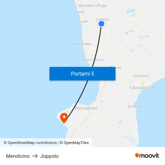 Mendicino to Joppolo map