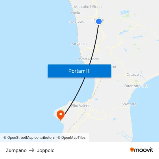 Zumpano to Joppolo map