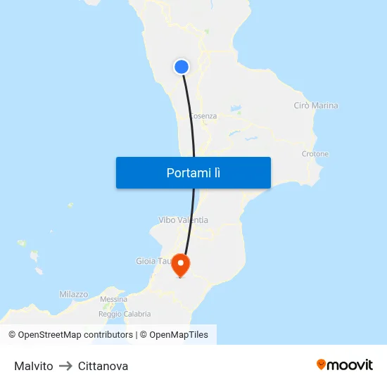 Malvito to Cittanova map