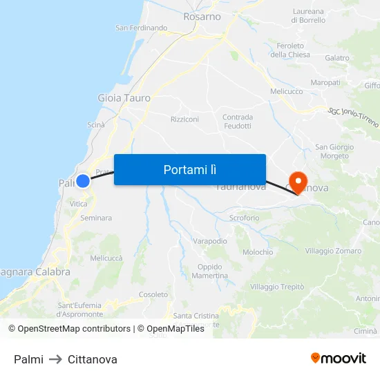 Palmi to Cittanova map