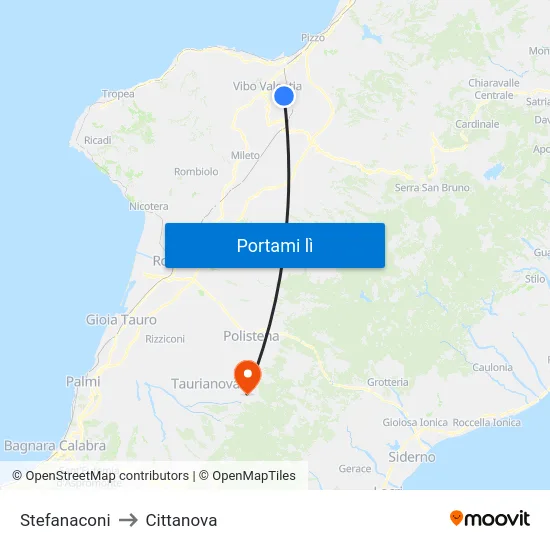 Stefanaconi to Cittanova map