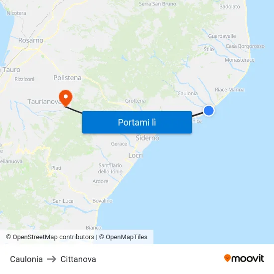 Caulonia to Cittanova map