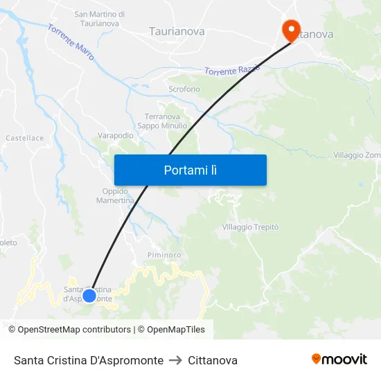 Santa Cristina D'Aspromonte to Cittanova map