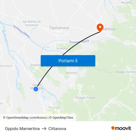 Oppido Mamertina to Cittanova map